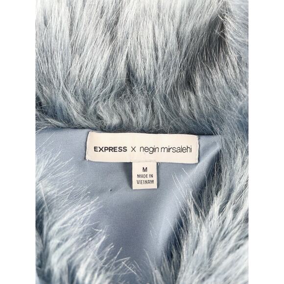 Express X Negin Mirsalehi Faux Fur Bomber Jacket Women’s Medium Blue - Picture 4 of 8
